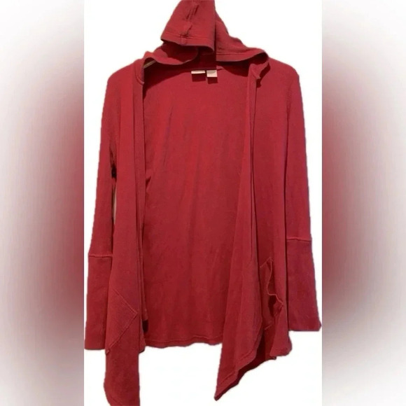 Chico’s Zenergy Cotton Spandex Hooded Cardigan Waffle Ribbed Pattern Sz 4-6 EUC - Picture 2 of 9